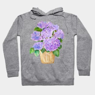 blue purple hydrangea in golden pot watercolor Hoodie